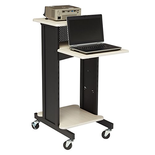 Oklahoma Sound PRC200 Steel Premium Presentation Cart, 18" Width x 40-1/2" Height x 30" Depth, Ivory Woodgrain/Black