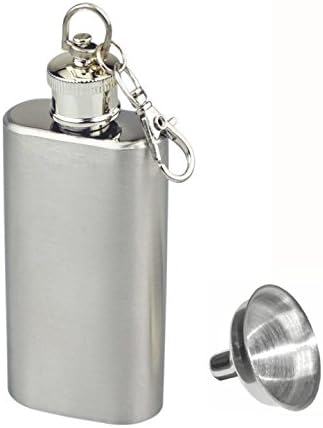 2 Oz Stainless Steel Keychain Hip Flask and Funnel Set with a screw top cover and Key Chain Portable for travel (L)