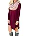 OUGES Women's Long Sleeve V Neck Tunic Loose T-Shirt Dress(Wine,XXL)