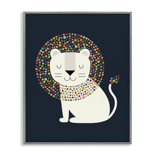 Stupell Industries Lion with Speckled Mane Gray Framed Giclee Art Design by And…