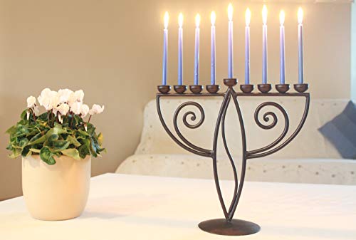 RTZEN Judaica - Wave-Style Hanukkah Menorah, Handmade, 9 Iron Cups, Israel DÃ©cor, for All 8 Nights of Chanukah,(Black)
