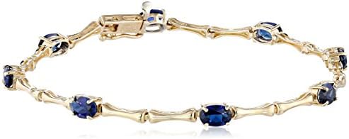 10k Yellow Gold Created Blue Sapphire Bracelet, 7.5"