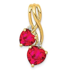 Solid 14k Yellow Gold Lab Created Ruby and Diamond Double Heart Pendant Charm (.02 cttw.)
