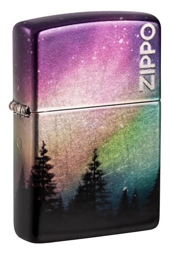 Zippo Windproof Lighter, Colourful Sky Design – 540° Tumbled Chrome – Refillable, Reusable, Windproof Design – Comes in Gift Box – Made in USA