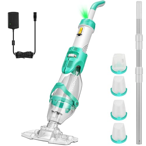 VIVOHOME 72LPM Cordless Pool Vacuum with Battery, Portable Pool Cleaner with 4 Filter Bags 2.6L, Telescopic Pole, 250cm Suction for Above Ground and Buried Pool, Spa