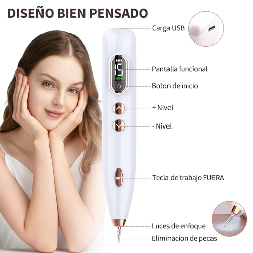 Pluma de Plasma, 15 Niveles, Dispositivo de Cuidado Facial con Tecnología de Plasma, USB Recargable, Pantalla LED, Compacto para Uso Personal y Profesional (Blanco Perla)