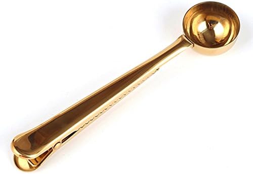 Coffee Scoop with Sealing Clip, Nordic Style Golden Stainless Steel Electroplating 2-In-1 Multi-function Coffee Measuring Spoon Great for Measuring Coffee Tea Protein Powder, Instant Drinks and More