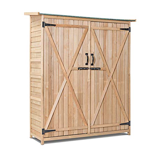 image for Goplus Outdoor Storage Shed Lockable Wooden Storage Unit Tilt Roof Fir