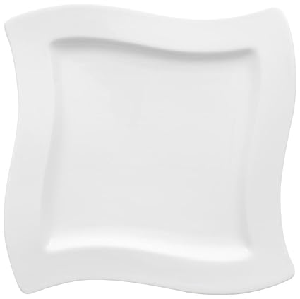 Villeroy & Boch NewWave Quadratischer Frühstücksteller, 24 x 24 cm, Premium Porzellan, Weiß