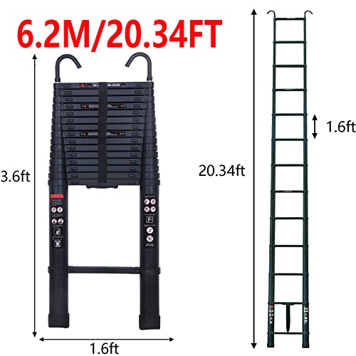 20 FT Aluminum Telescoping Ladder with 2 Detachable Roof Hooks(2.8 inch