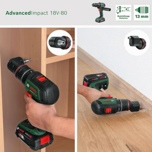 Taladro de percusión con batería AdvancedImpact 18V-80 QuickSnap (taladrar con percusión/atornillar; sist. 18V; Brushless; 82 Nm; portabrocas met. 13 mm; batería y cargador)