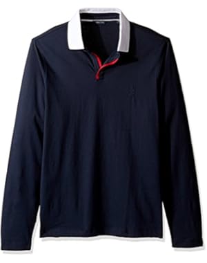 Men's Long Sleeve Solid Johnny Collar Polo Shirt