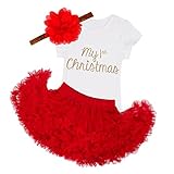 TiaoBug Baby Girls My First Christmas Romper with Tutu Skirt Headband Outfits