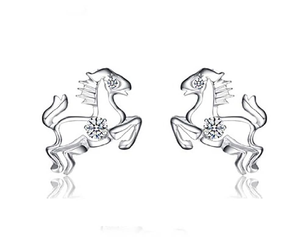 Baobei 925 Sterling Silver Zirconia Chinese Zodiac Signs Stud Earrings Cute Luckey birthday Animal Design for Women and Girls, Friendship Birthday Gift (horse earrings)