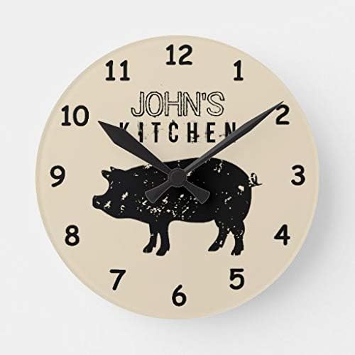 Wood Wall Clock Round Wall Clock Custom Kitchen Wall Clock With Vintage Pig Logo Wall Decor