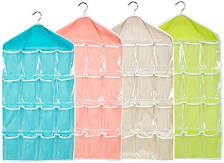 MARBOL 16 Pockets Underwear Bras Socks Ties Storage Bag Socks Organizer Bag Hanging Bags Wardrobe Housing Bag, Pack of 4