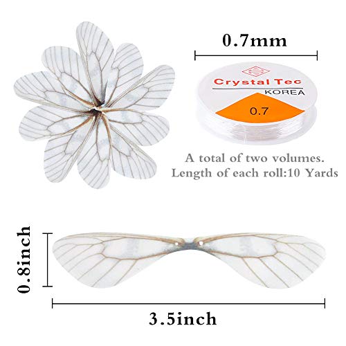 BigOtters 80PCS Dragonfly Wing Charms, White Dragonfly Wing Shape with 2 Rolls Fishing Line for DIY Art Craft Flying Keys Skeleton Keys Earrings Pendant Jewelry Making