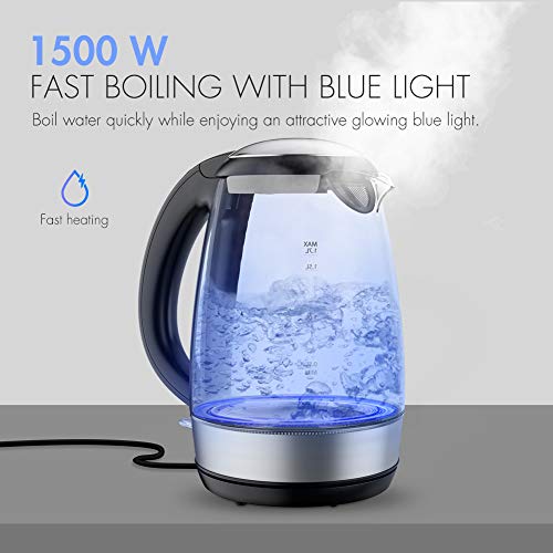 Electric Kettle 1.7L, NOVETE 1500W Glass Electric Tea Kettle, BPA-Free & 304 Stainless Steel Hot Water Kettle Heater With LED Indicator Light, Auto Shut-Off & Boil-Dry Protection, Fast Boiling Kettle (Black) - Thumbnail 5