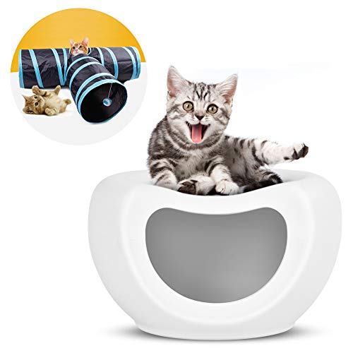 Nafurno Plastic Weatherproof Cat House and Cat Bed for Indoor Outdoor & Big Collapsible Pet Tunnel Tube for Rabbits, Kittens, Large Cats, and Dogs