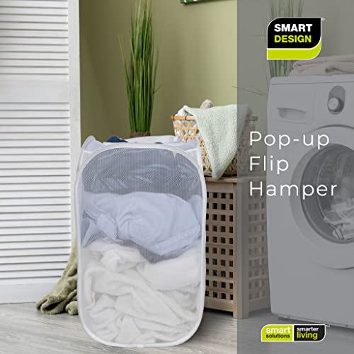 Smart Design Mesh Pop Up Flip Laundry Hamper and Basket Handles and