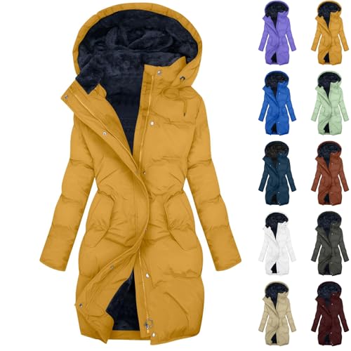 Womens Coat Winter Coats for Women UK, Waterproof Warm Parka with Cosy Lining, Long Quilted Puffer Jacket Windproof with Hood, Elegant Womens Long Coat