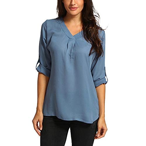 kaifongfu Women Chiffon Long Sleeve Tops V Neck T-Shirt Ladies Blouse