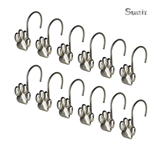 image for Sunlit Fashion Design Cute Paw Print Polished Shower Curtain Hooks for