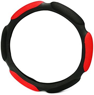 Mekago® Steering Wheel Cover with Cool breathable hole sweat absorbing Safer Comfortable Drive, Multiple Colorsstandard Fit 38cm (Black&amp;red)