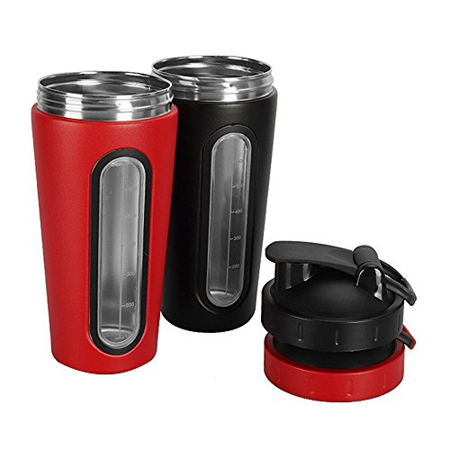 Mmrm 24Oz Stainless Steel Protein Shaker Bottle, Sport Water Bottle, Coffee Tea Mix Bottle, Milkshake Cup with Visible Window Red