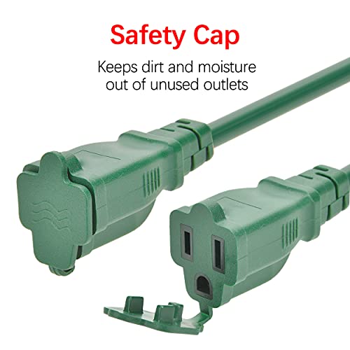 Clear Power 25 ft Outdoor Extension Cord w/3 Inline Outlets 16/3 Gauge, SJTW Green for Landscape