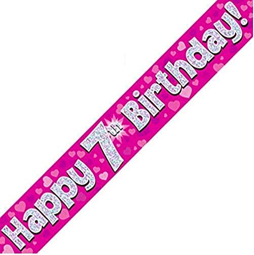Signature Balloons Oaktree 624399 7th Birthday Pink Holographic Banner