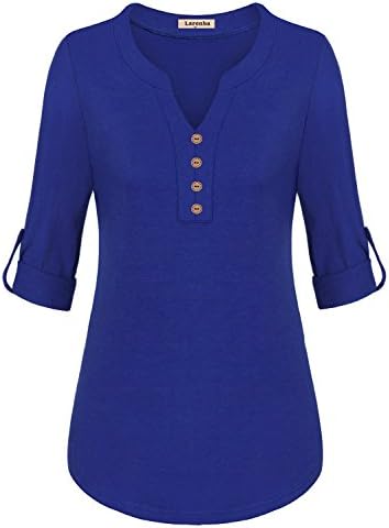 Larenba Women's V Neck Long Sleeve Blouses Casual Henley Shirts