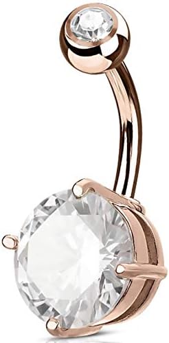 ALL COLOURS & SIZES beautiful solitaire double jewel Crystal CZ Belly Bar Navel Ring - Pegasus Body Jewellery Amazon Shop