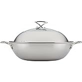 Circulon Clad Stainless Steel Wok/Stir Fry with Glass Lid and Hybrid SteelShield and Nonstick Technology, 14 Inch - Silver