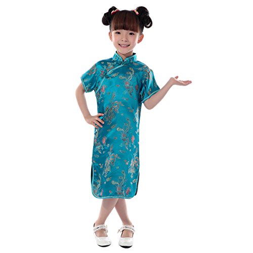 Little Big Girl Chinese Dragon Phoenix Qipao Cheongsam Dress for Kids Floral Summer Mini Traditional Costume Dance Gown
