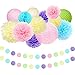 NICROLANDEE Unicorn Party Supplies - Pink Tissue Paper Pom Pom Flowers Eyelet Paper Lanterns String Hanging Circle Dots Garland for Baby Shower Birthday Wedding Decorations Nursery Room Wall Decor