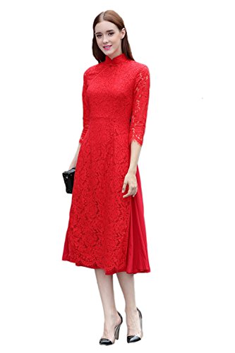 BellyAnna Women's Lace Tuxedos Classic Chinese Style Qipao Cheongsam Party Dress