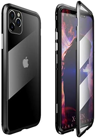 JoyCube For iPhone 11 Pro Max Case Magnetic Adsorption Phone Case for iPhone 11 Pro Max With Built-in Screen Protector【Clear 9H Tempered Glass】，Strong Metal Bumper Shockproof Cover - Black