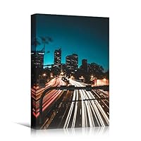 Canvas Wall Art Road Lights Cityscape Colorful Modern Multicolor Neon Photography Places - 12x18 inches
