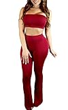 Angashion Women's Sexy Bandeau Top Flared Bell Bottom Pants Outfits 2 Piece Sets