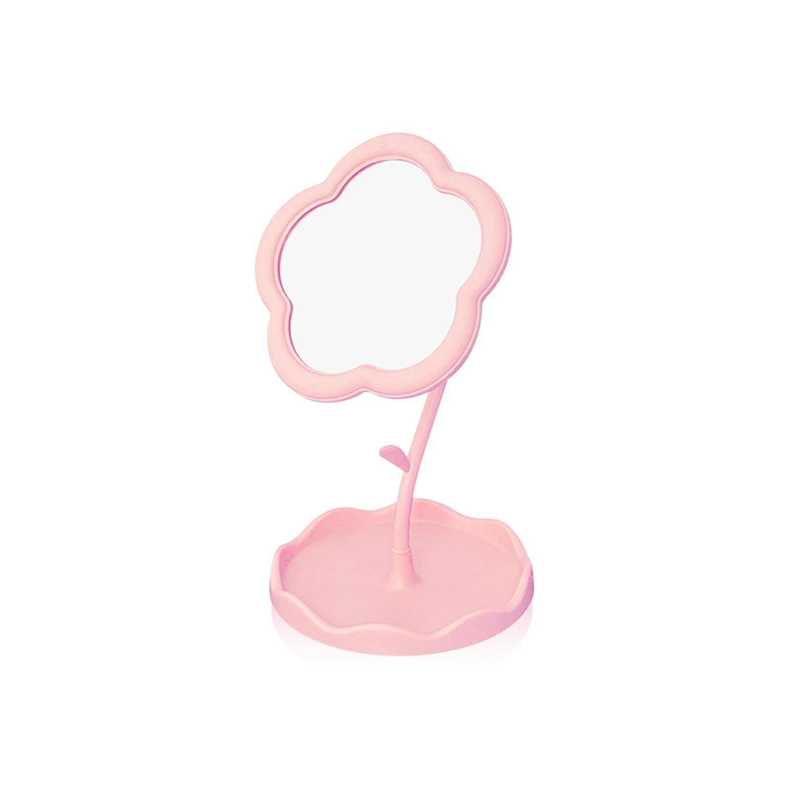Photo 1 of Elegant Pink Vanity Mirror - Versatile Makeup and Mini Desk Mirror with Standing Flower Design, Perfect for Bedroom and Small Bathroom Spaces