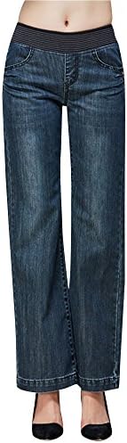 ZongSen Women's Elastic Waist Straight Wide Leg Jeans Slim Plus Size Denim Trousers
