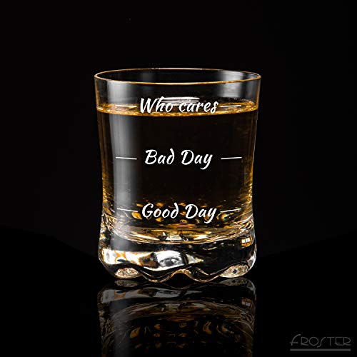 Froster Whiskyglas Who Cares, Stimmungglas, guter Tag schlechter Tag Glas, lustiges Geschenk für Männer, 300 ml – Bild 4
