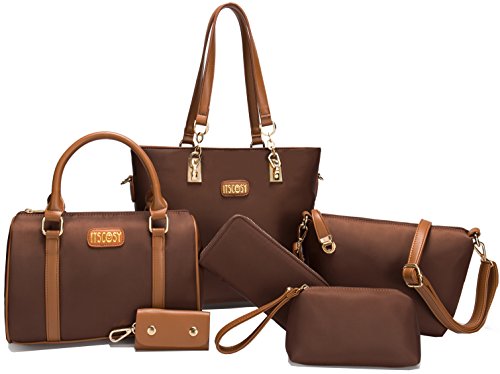 Womens 6 pcs shoulder bags top-handle handbag tote purs…