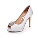 LUXVEER Wedding Shoes Combining Satin Lace and Rhinestone Brooch High Heel 4.5inch-Peep Toe-EUR35