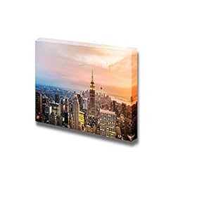 Canvas Prints Wall Art - New York City Skyline with Urban Skyscrapers at Sunset - 12" x 18"