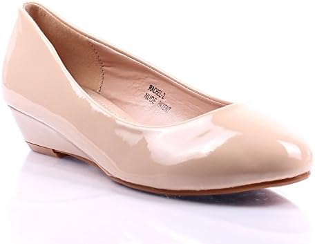 New Sexy Office Lady Fashion Faux Leather Slip on Wedges Platforms Womens Casual Low Heels Shoes Size New Without Box (10, Nude)