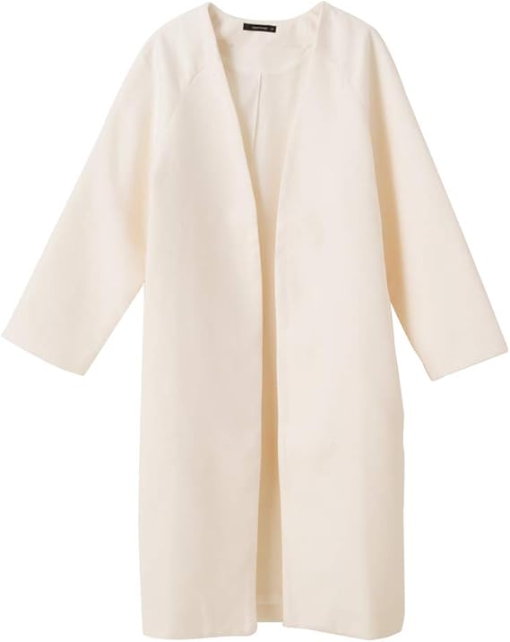 Amazon Aquagarage アクアガレージ ノーカラー ロング コート ホワイト L ボタンレス スッキリ 上品 きれい 高見え カジュアル オフィス コート ジャケット 通販