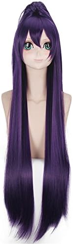 Anime 100cm Long Straight Deep Purple Cosplay Wig Clip on Long Ponytail Christmas Party Wigs+ Cap