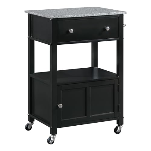 OSP Home Furnishings Fairfax Farmhouse Kitchen Cart with Granite Top, Rolling S…